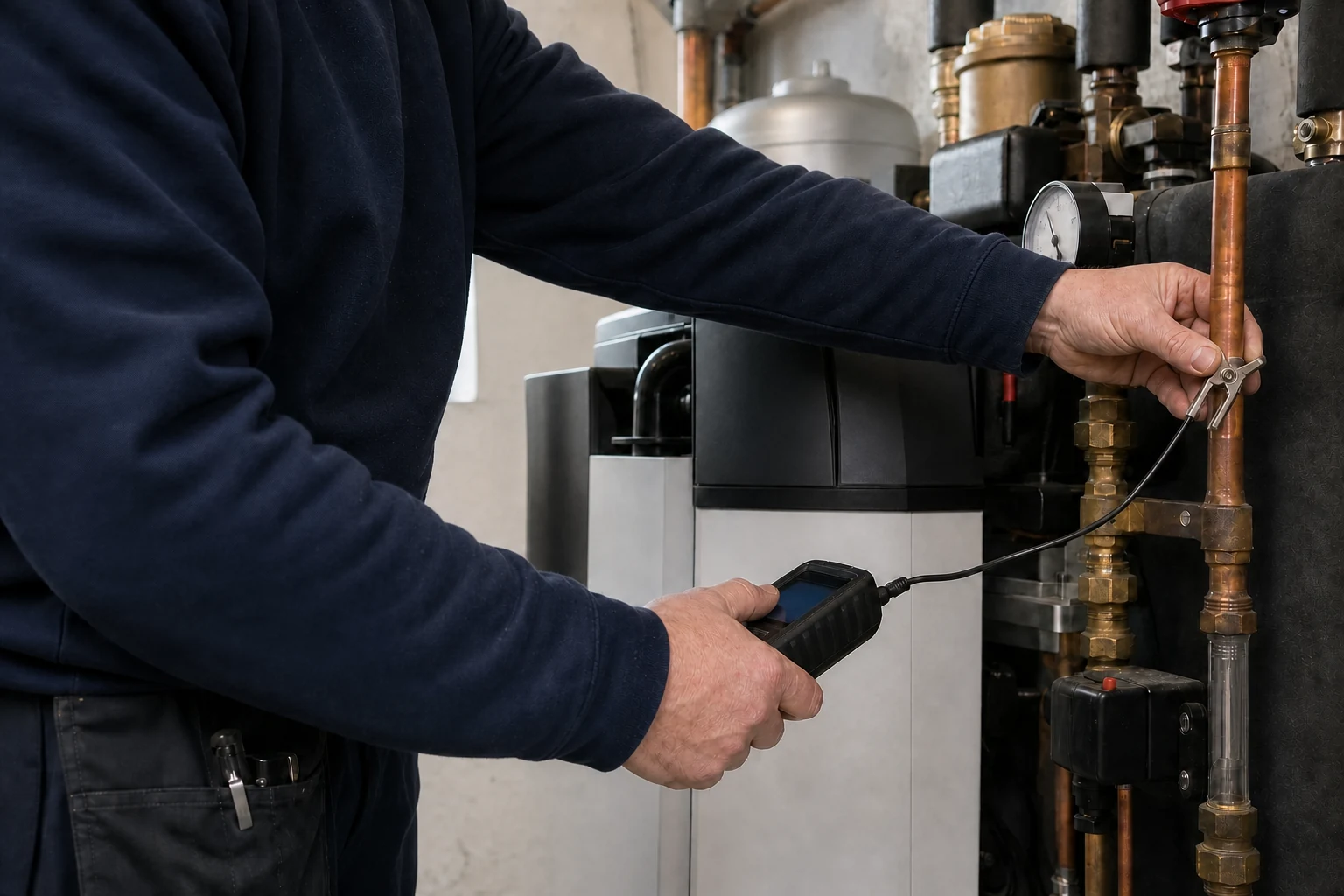 Präzise Wartungsarbeit an einer modernen Heizungsanlage